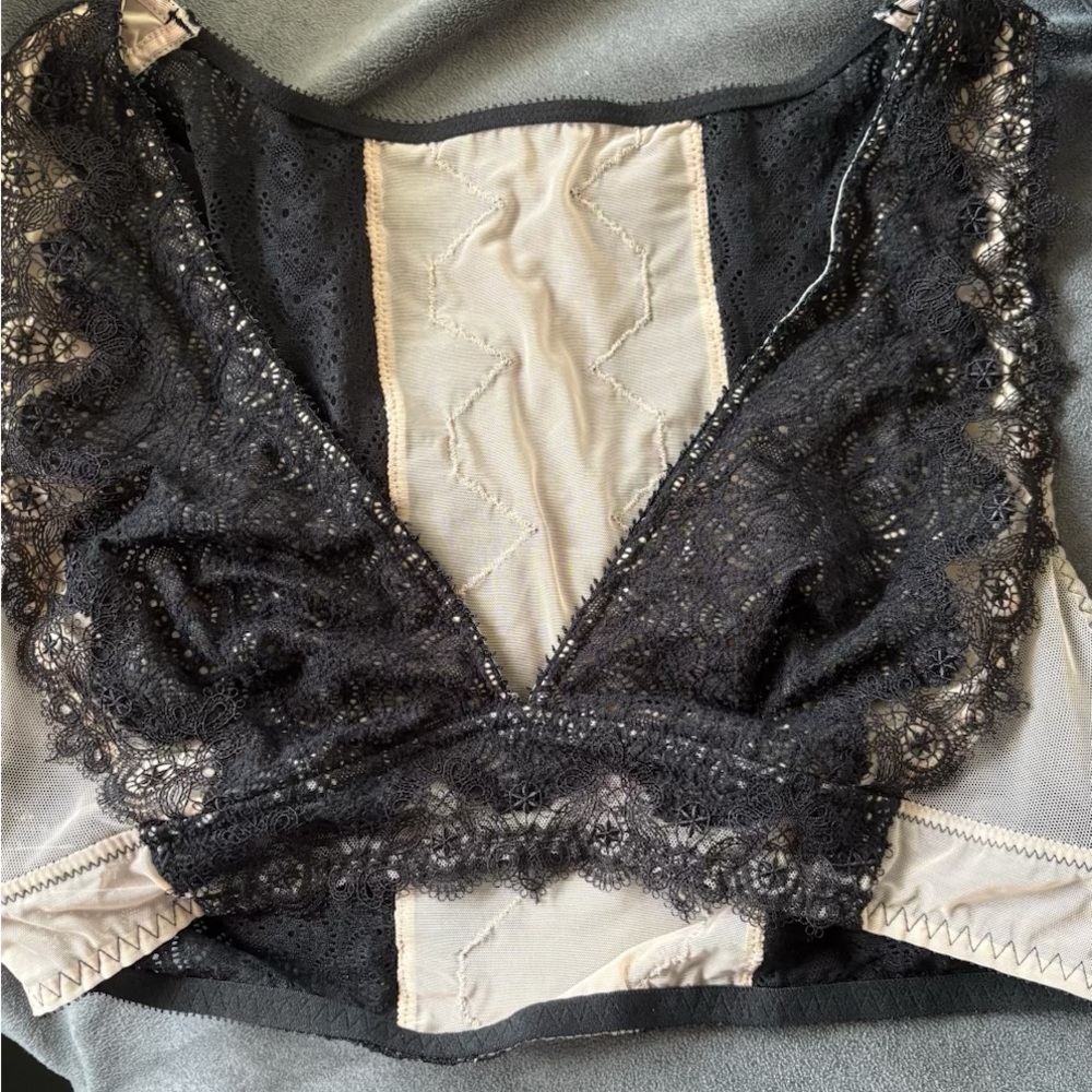 Lace Trim Black and Cream Bralette